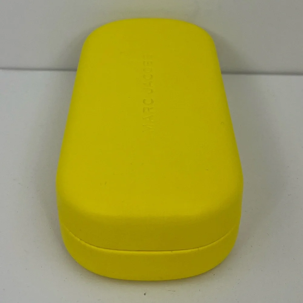 MARC JACOBS YELLOW GLASSES CASE, BLACK VELVET INTERIOR WITH BLACK & WHITE CLOTH